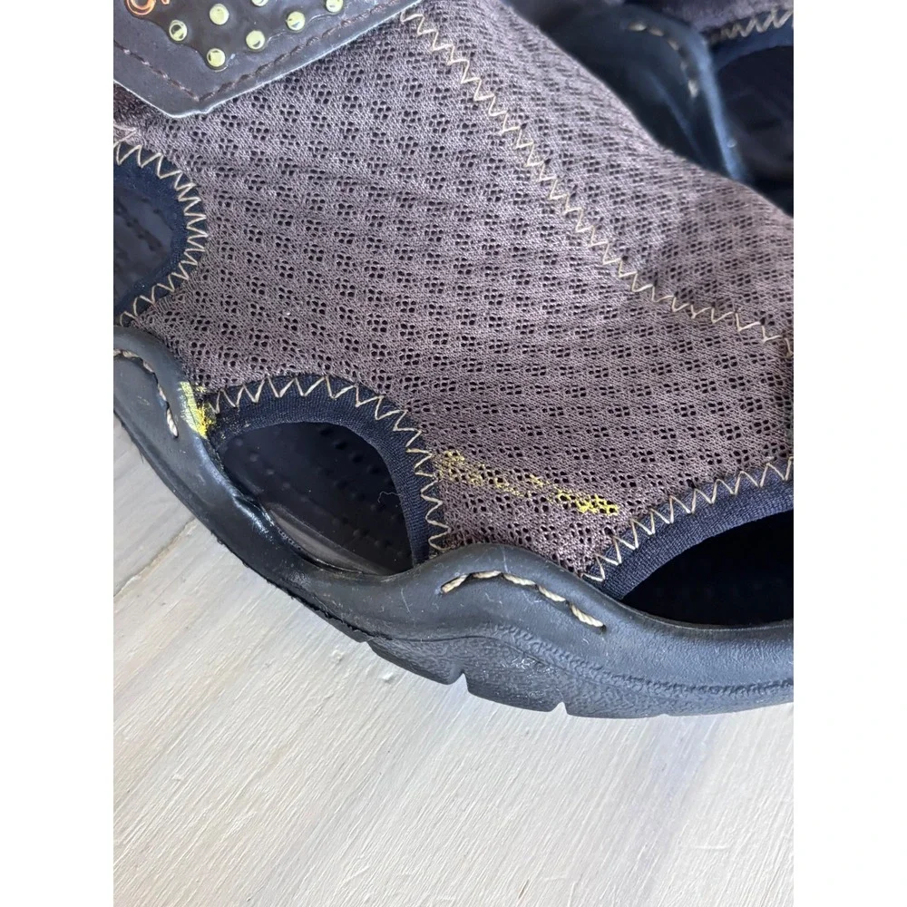 Crocs 15041 Mens Sport Fisherman Sandals Brown Black Mesh Size 8 EUR 41 UK 7.5